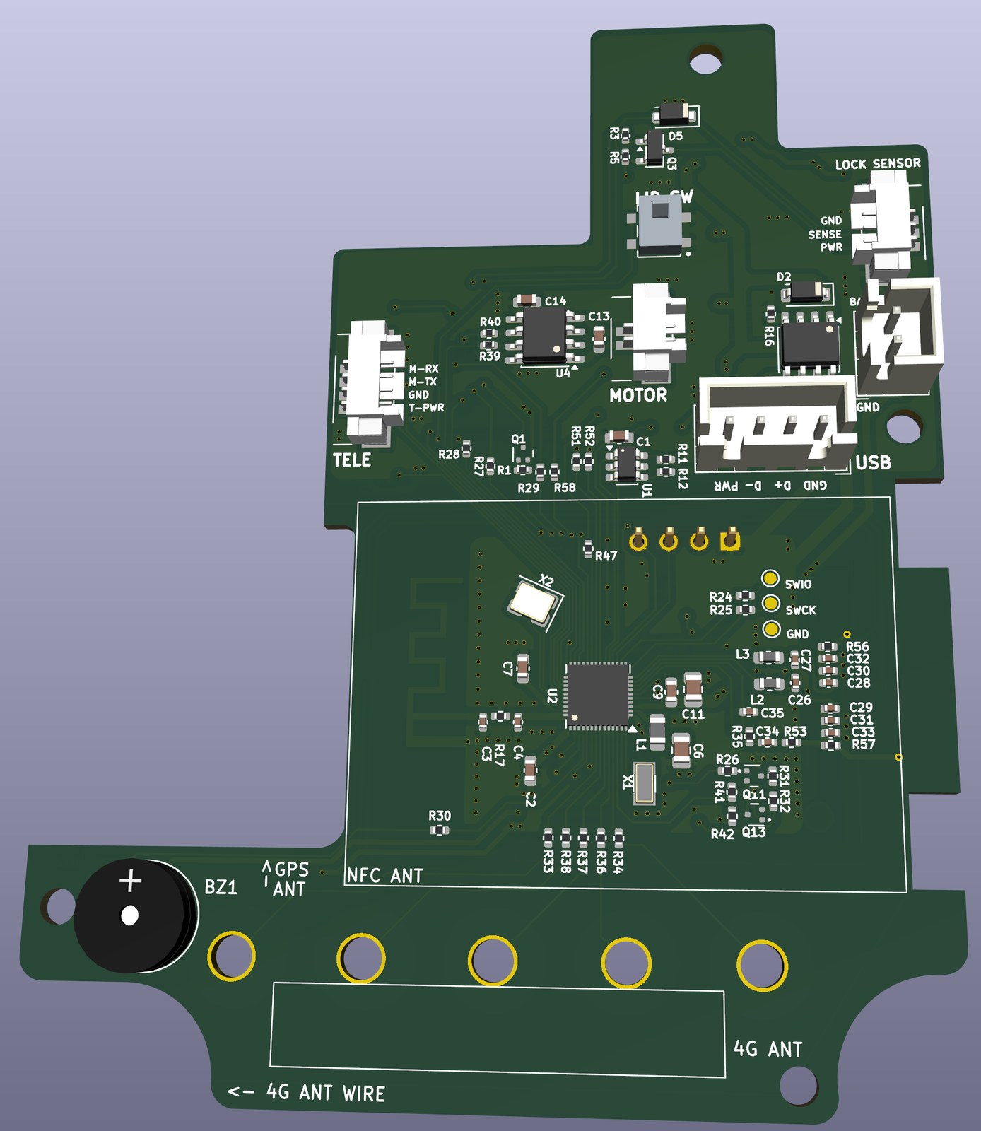 KiCad 3D render of the Access Control BPC